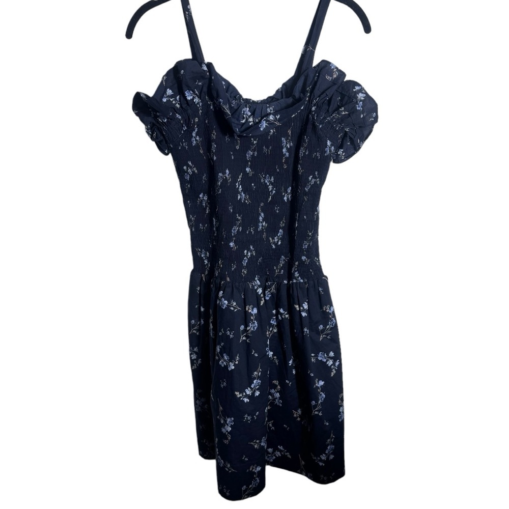 Rebecca Taylor smocked floral‎ tank cotton dress navy whimsical coquette prep 2